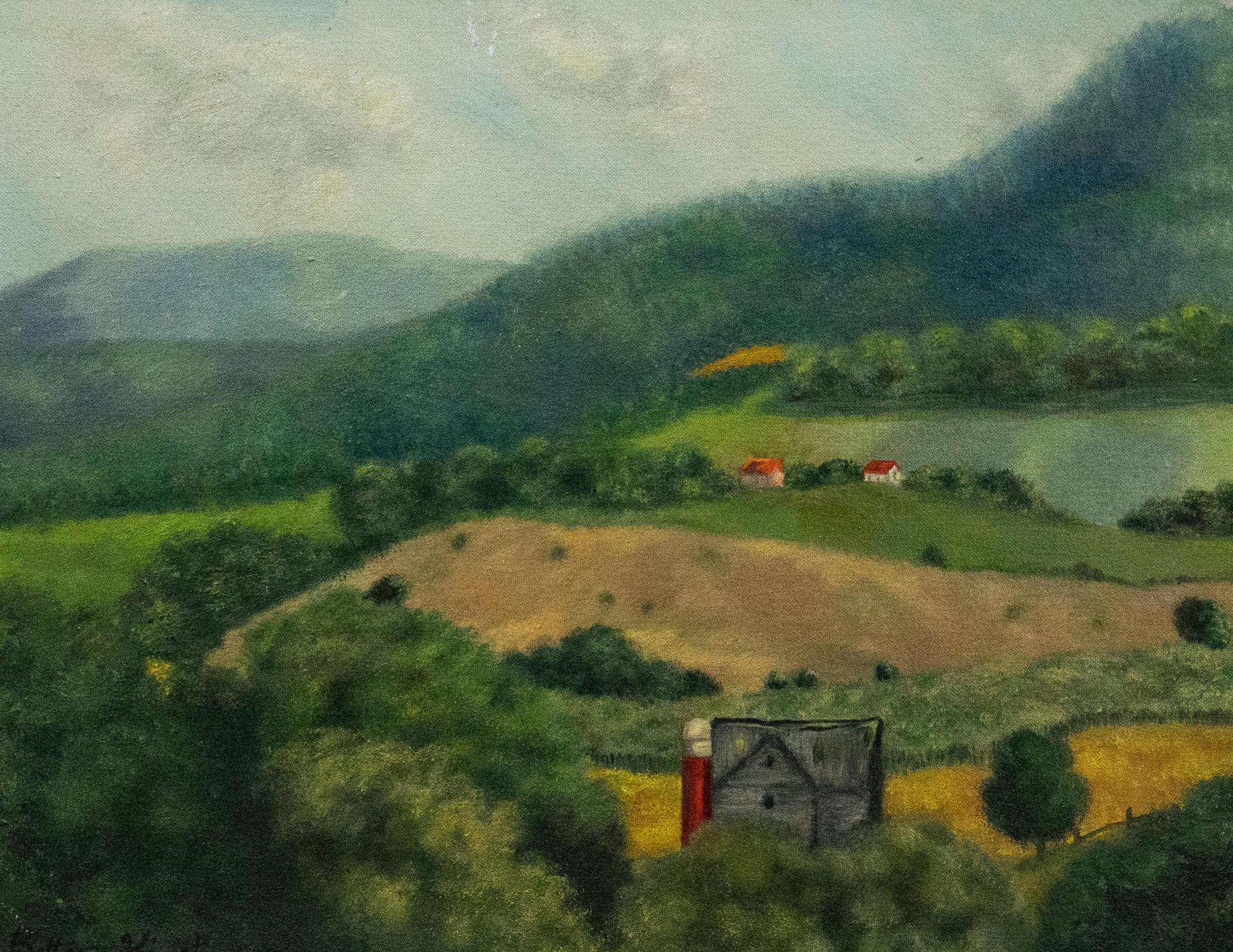 Betty Kington  - 1949 Oil, Farmhouse in the Mountains - Painting by Unknown