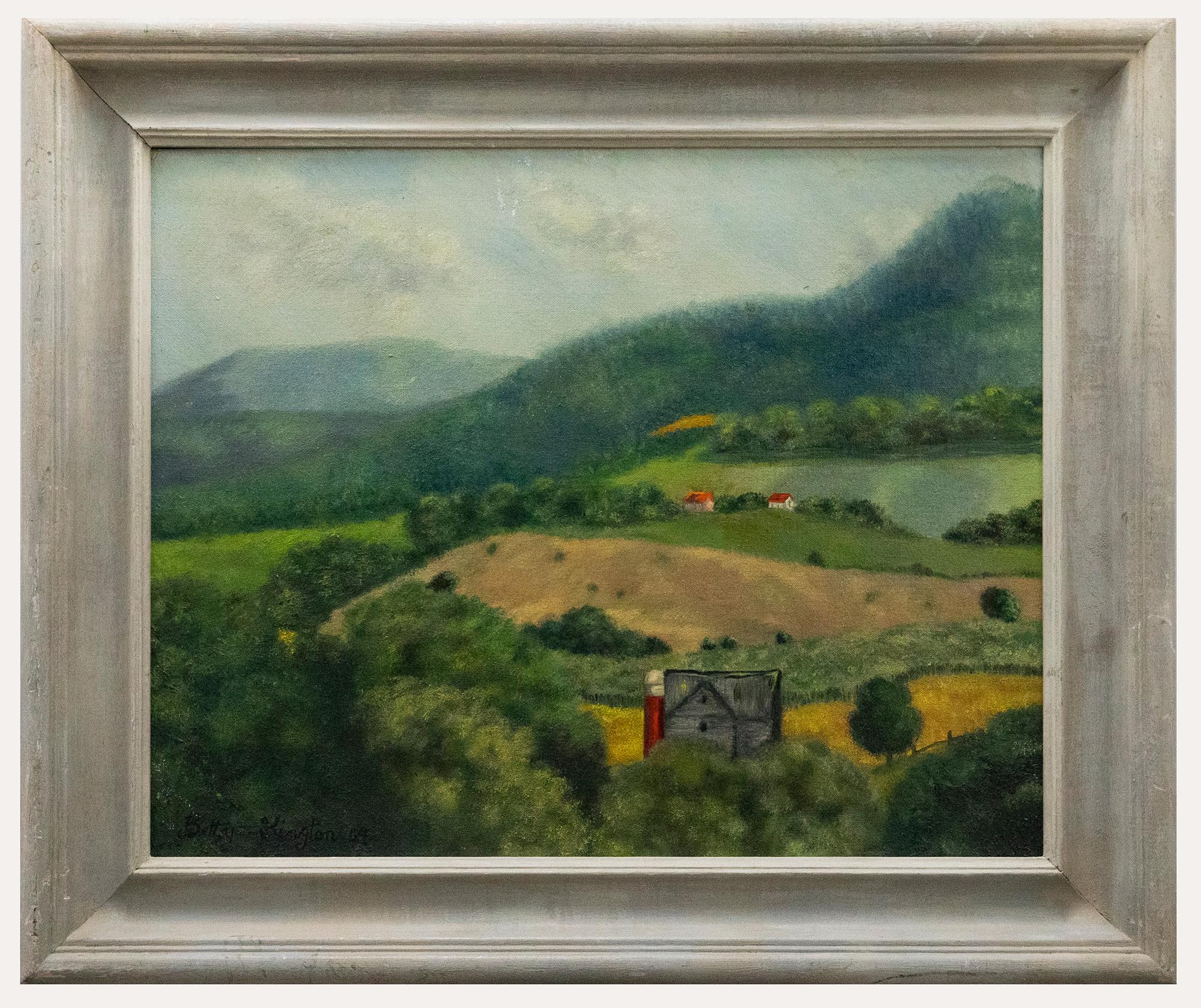 Unknown Landscape Painting - Betty Kington  - 1949 Oil, Farmhouse in the Mountains