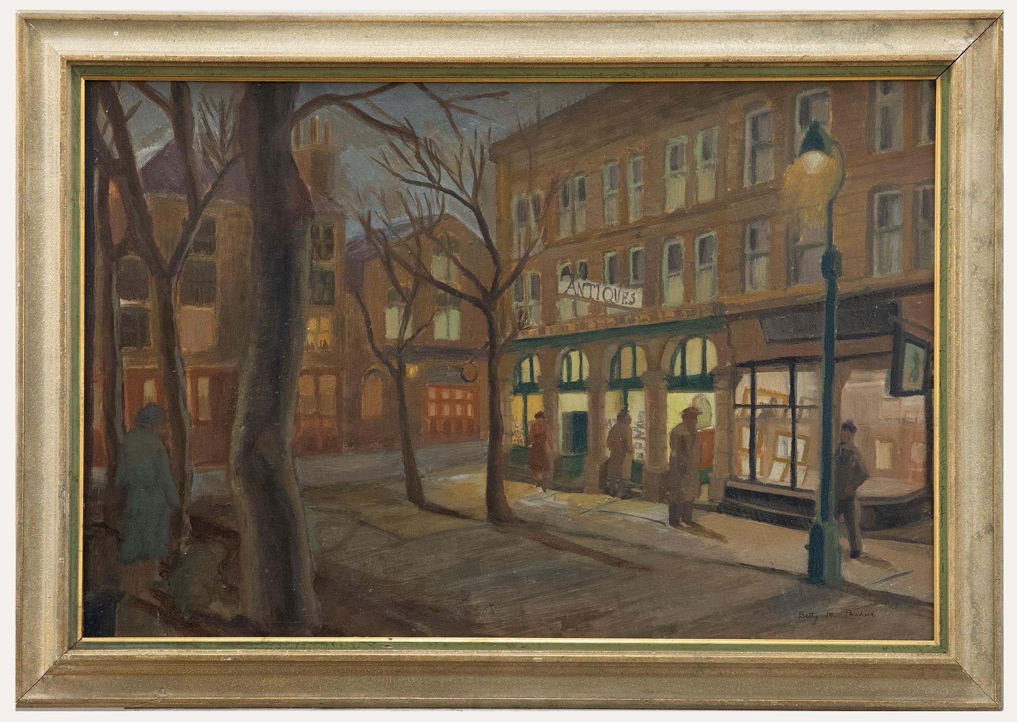Unknown Landscape Painting - Betty M. Pritchard  - Mid 20th Century Oil, Outside the Antique Shop