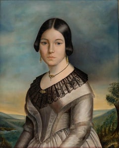 Biedermeier Early 19th Century Oil - Lady in Silver
