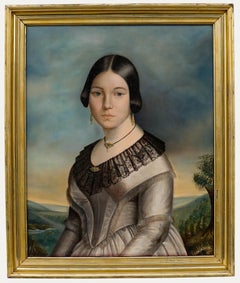 Biedermeier Early 19th Century Oil - Lady in Silver