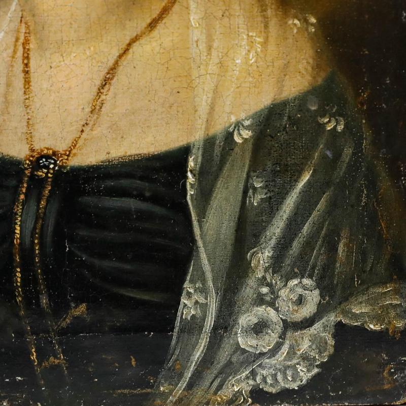 Ein charmantes Porträt einer elegant gekleideten jungen Frau im Biedermeier. Eine Inschrift auf der Rückseite der Tafel lautet 