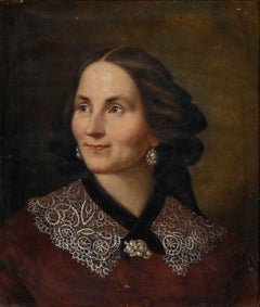 Biedermeier Mid 19th Century Oil - Portrait of a Smiling Lady