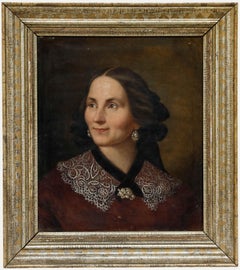 Biedermeier Mid 19th Century Oil - Portrait of a Smiling Lady