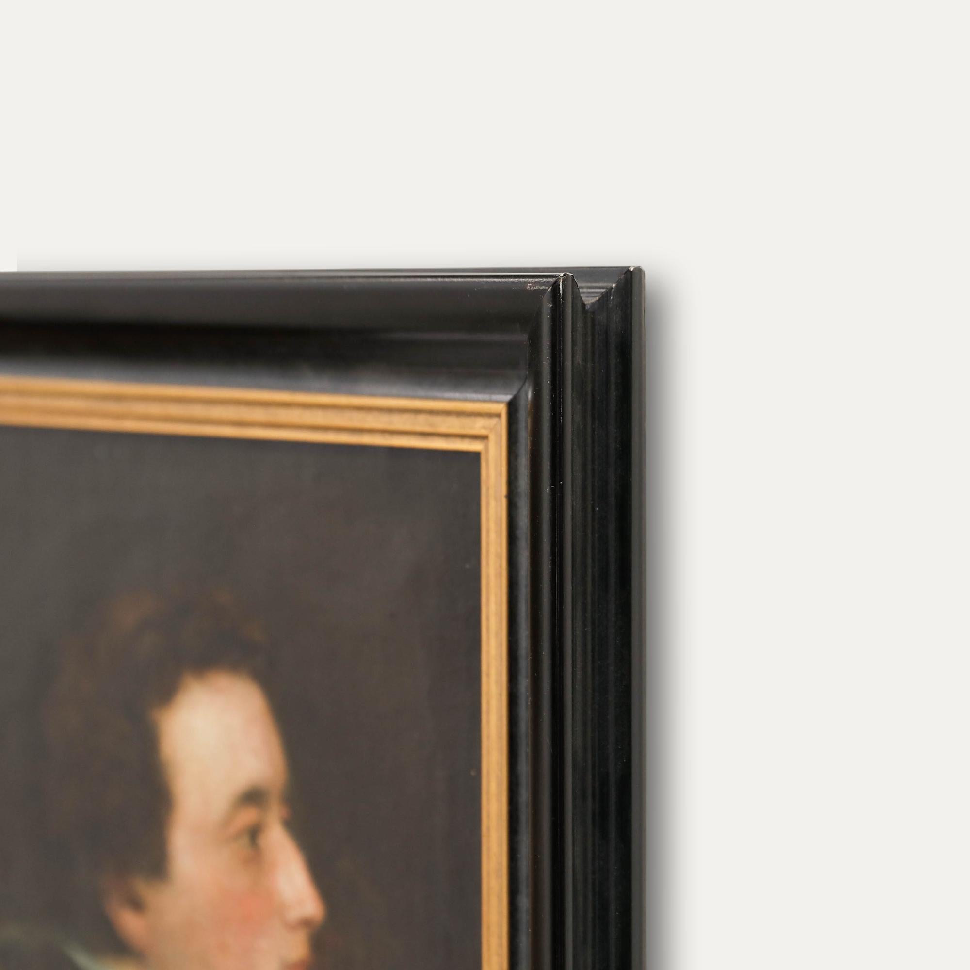 Portrait de profil de Carl Profiles d'époque Biedermeier, vêtu d'une chemise à col haut et d'une cravate bleue très usée. Ce portrait accompli est bien présenté dans un élégant cadre noir moulé, avec une inscription originale au verso. Non signée.
