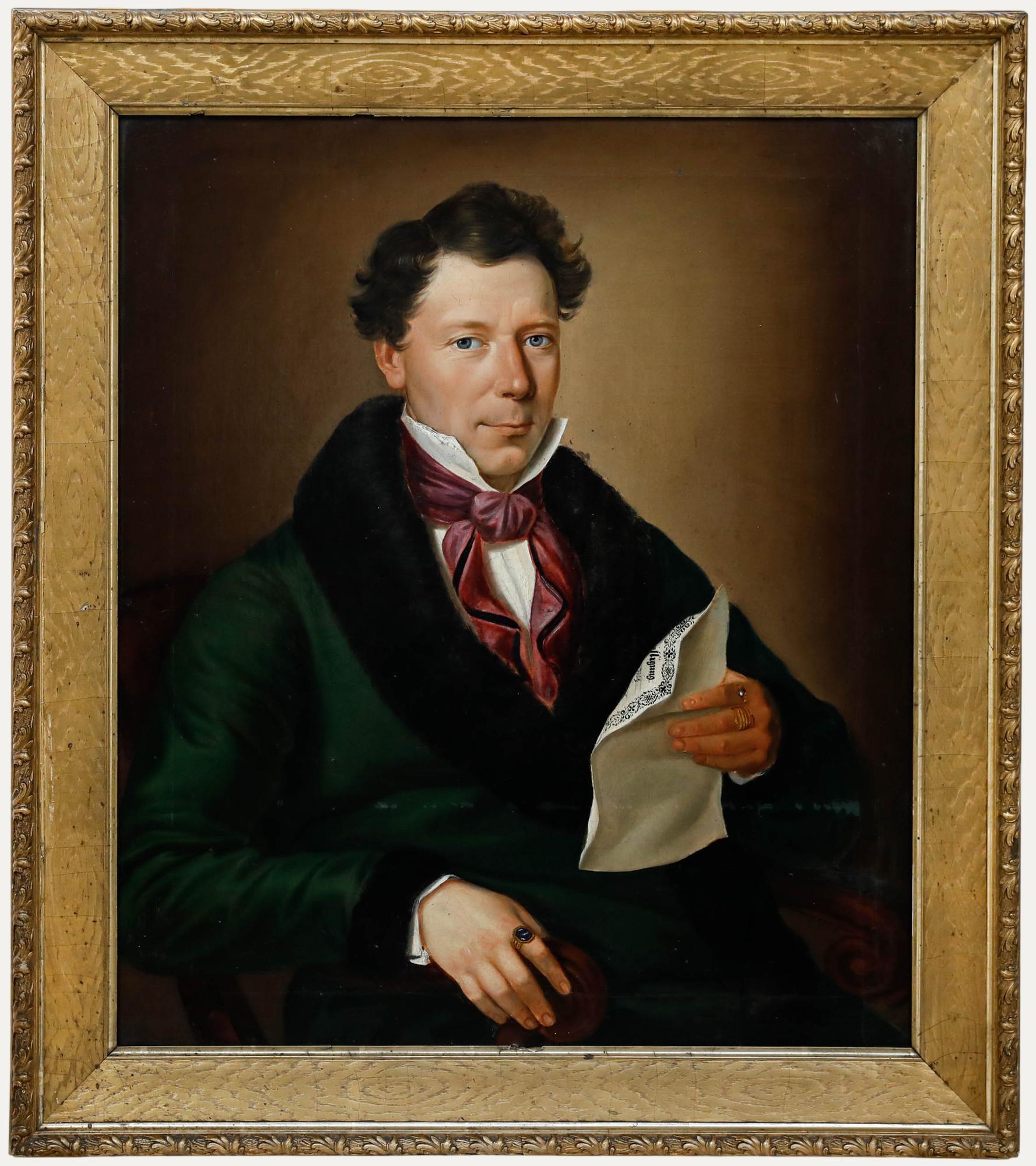 Unknown Portrait Painting - Biedermeier Period Early 19th Century Oil - Gentleman of High Standing