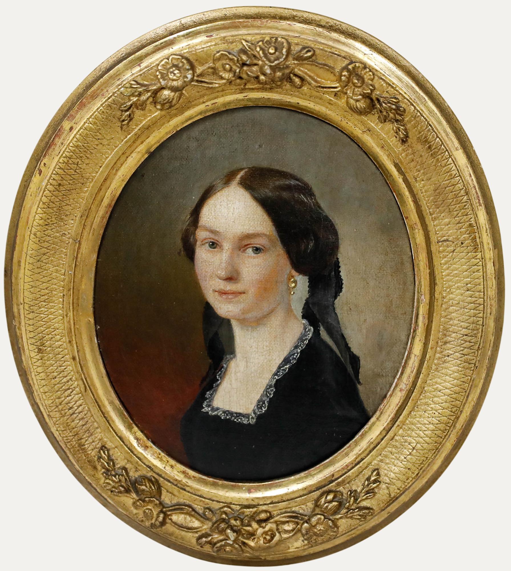 Unknown Portrait Painting - Biedermeier Period Mid 19th Century Oil - Lady in Black