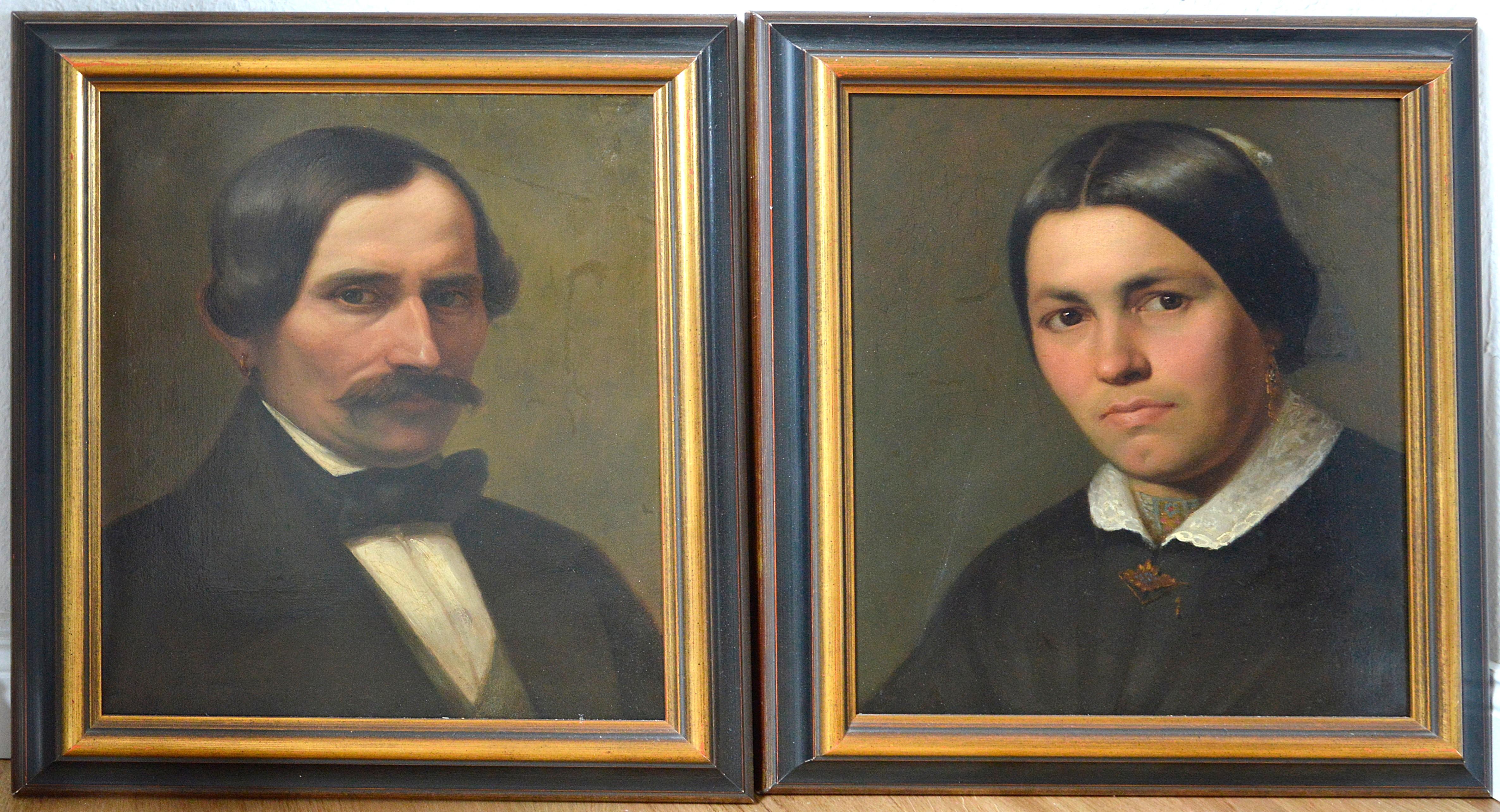 Unknown Portrait Painting - Biedermeier portrait pendants of a couple