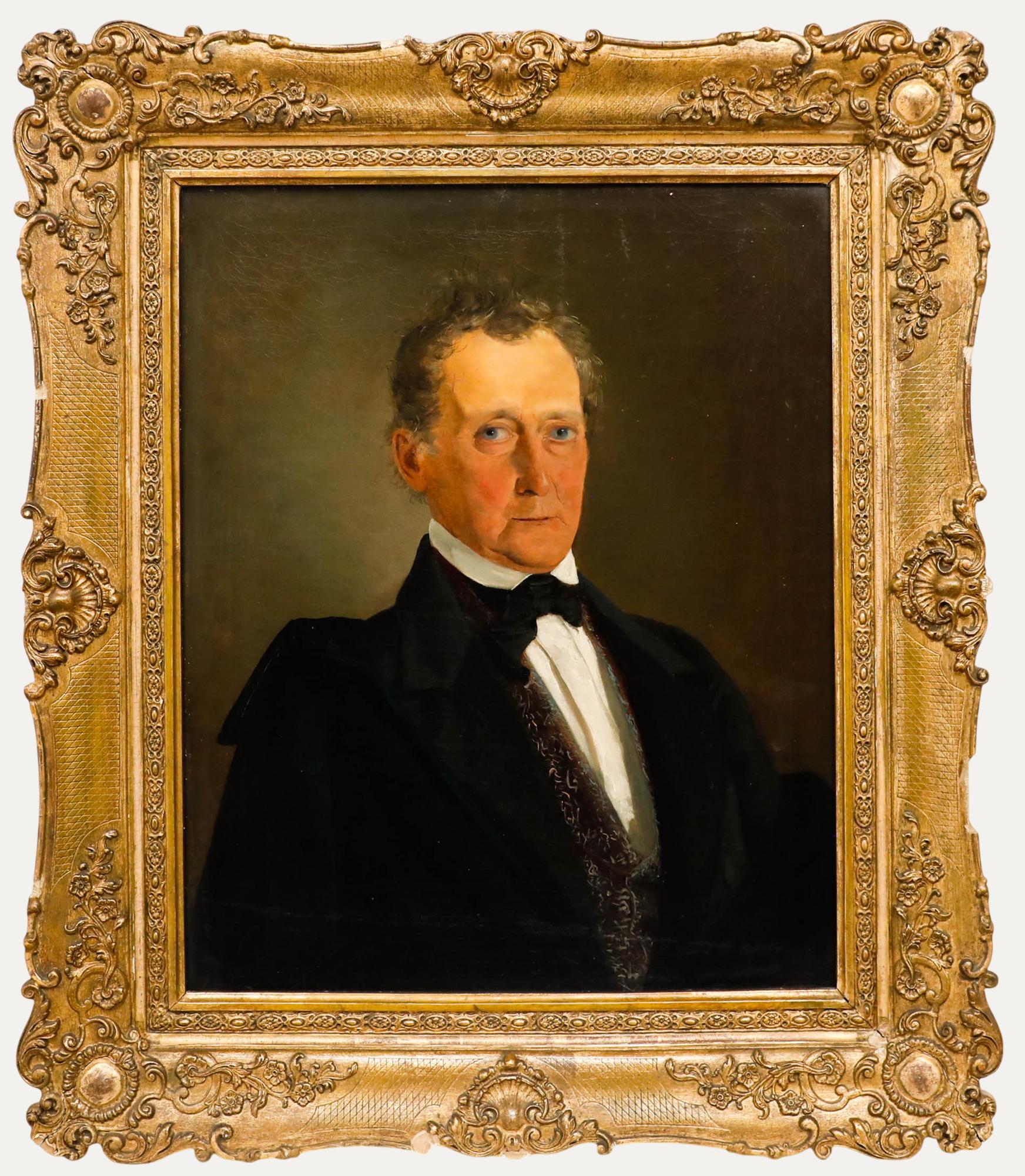 Unknown Portrait Painting - Biedermeier School 19th Century Oil - Gentleman in a Patterned Waistcoat