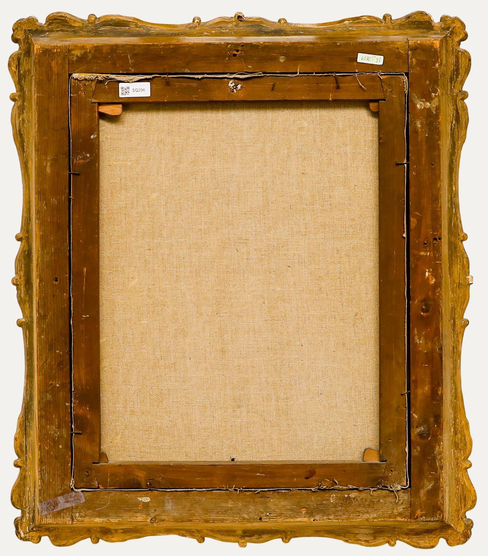 Biedermeier School 19th Century Oil - Lady in a Lace Bonnet - Brown Portrait Painting by Unknown