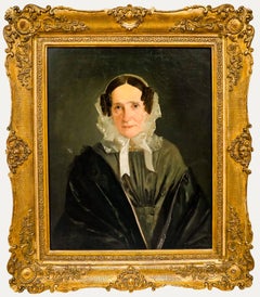Biedermeier School 19th Century Oil - Lady in a Lace Bonnet