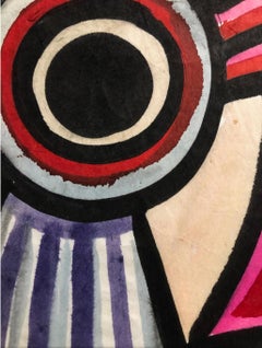 "Big Eyed Bug I" Whimsical 1970s Gouache Bug Painting