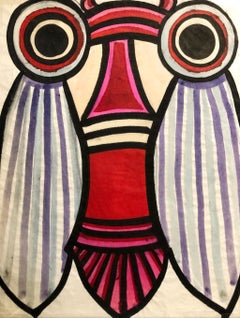 Vintage "Big Eyed Bug I" Whimsical 1970s Gouache Bug Painting