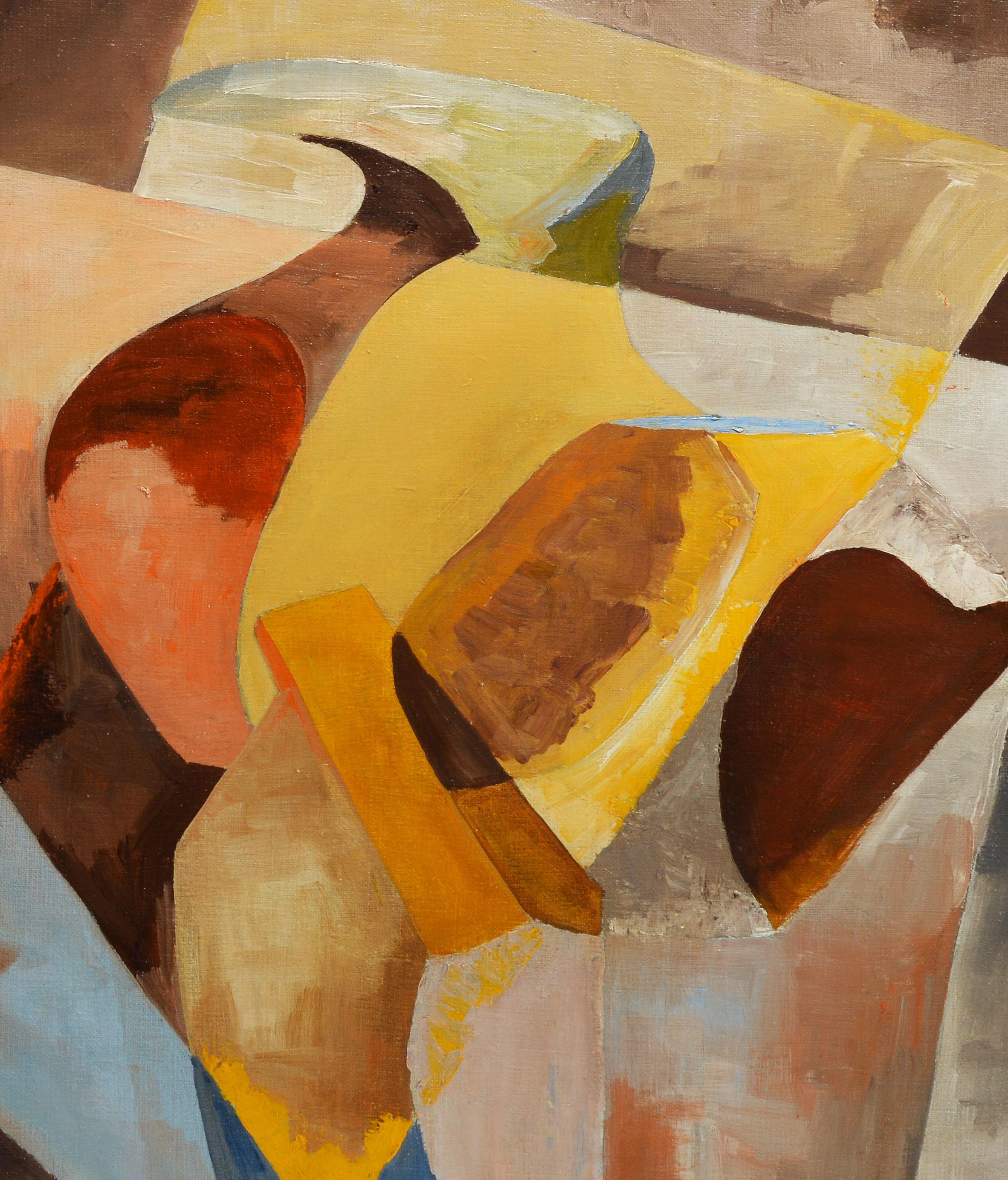 Abstract composition by P.T. Schell Jr.  Oil on canvas, circa 1972.  Signed lower left.  Unframed.  Image size, 22