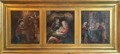 Birth of Christ, Religious Triptych Antique Oil Painting