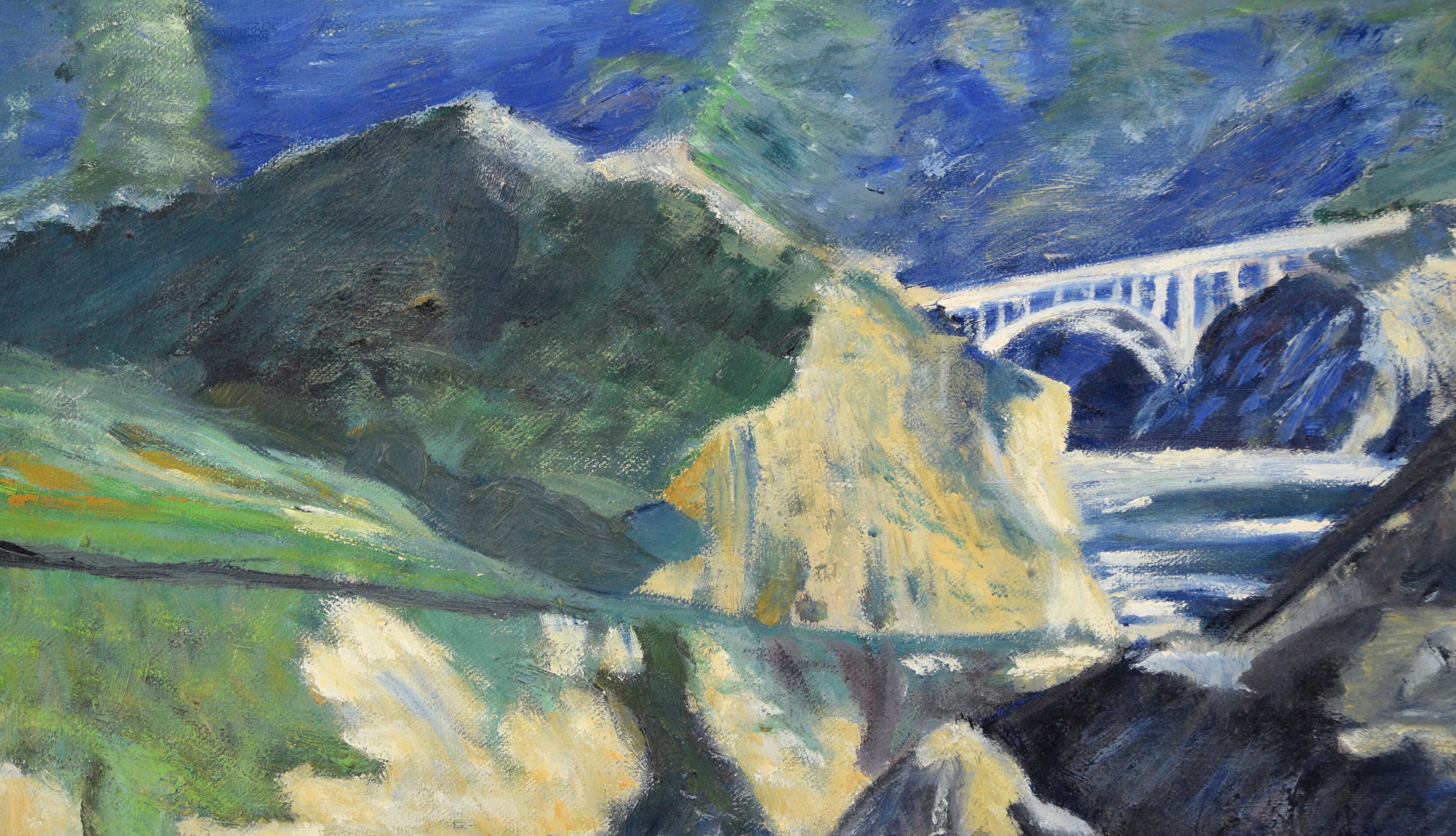Puente Bixby, Big Sur - Paisaje de California en óleo sobre lienzo - Painting de Unknown