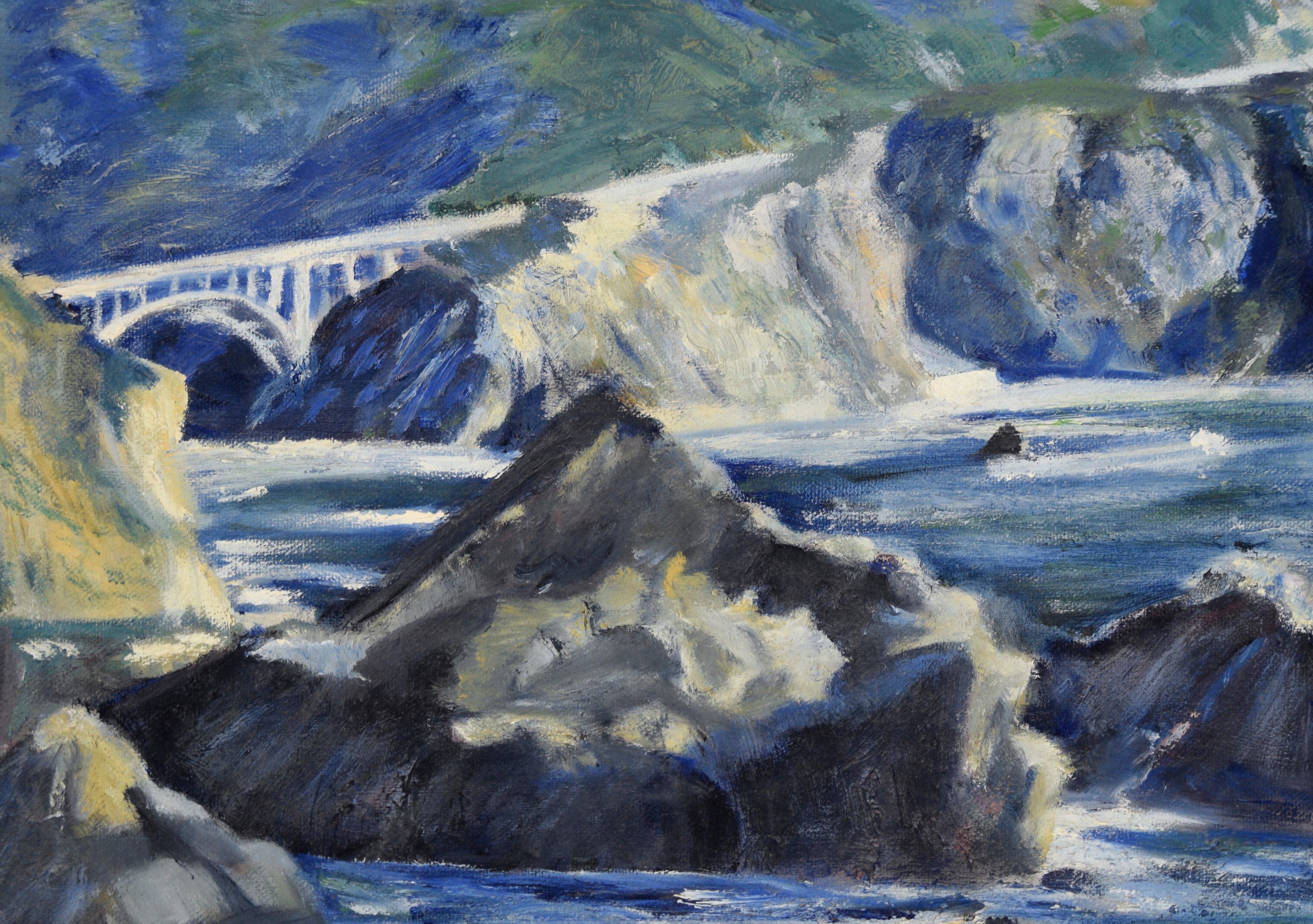 Puente Bixby, Big Sur - Paisaje de California en óleo sobre lienzo - Painting Impresionista de Unknown