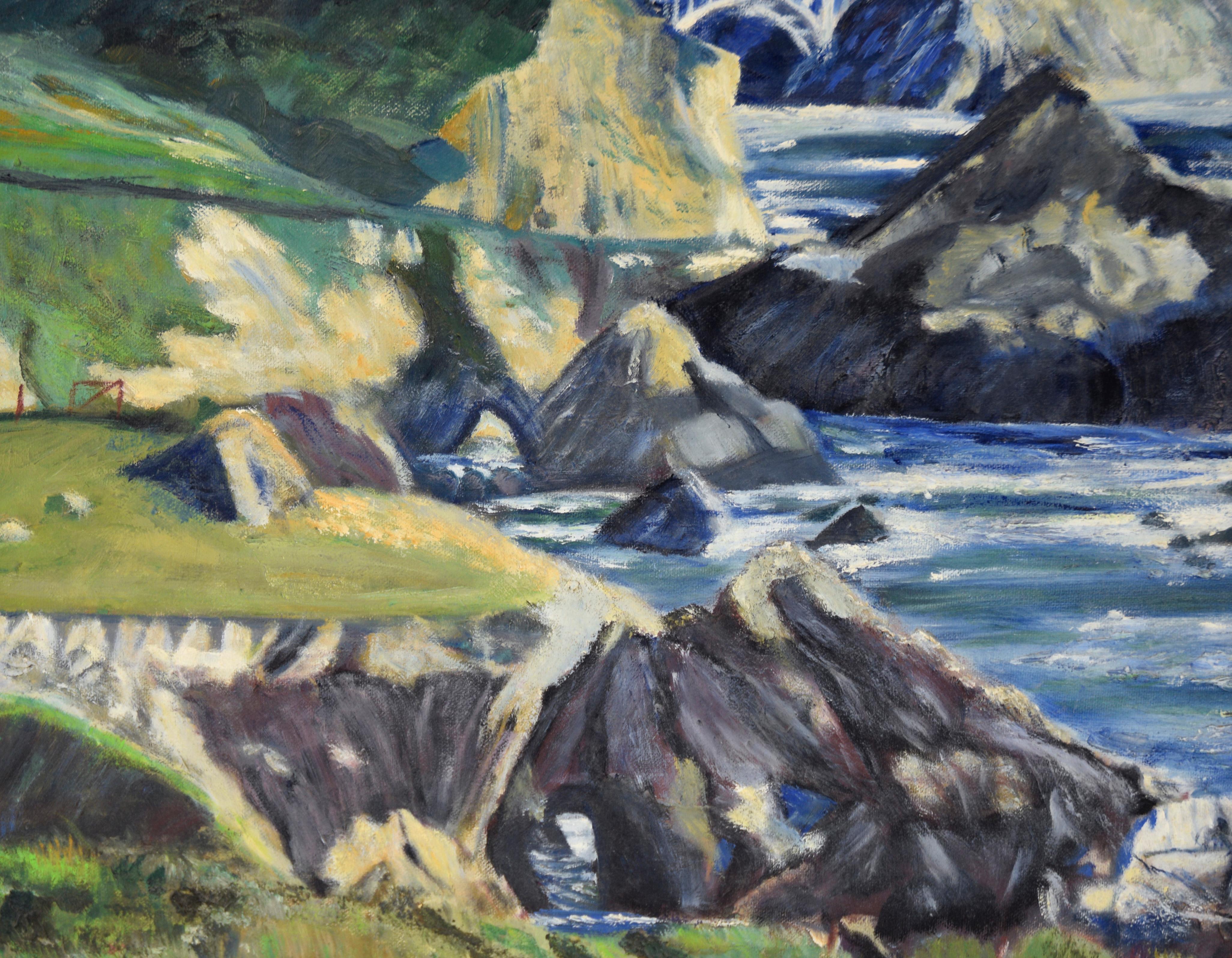 Puente Bixby, Big Sur - Paisaje de California en óleo sobre lienzo - Landscape Painting Gris de Unknown
