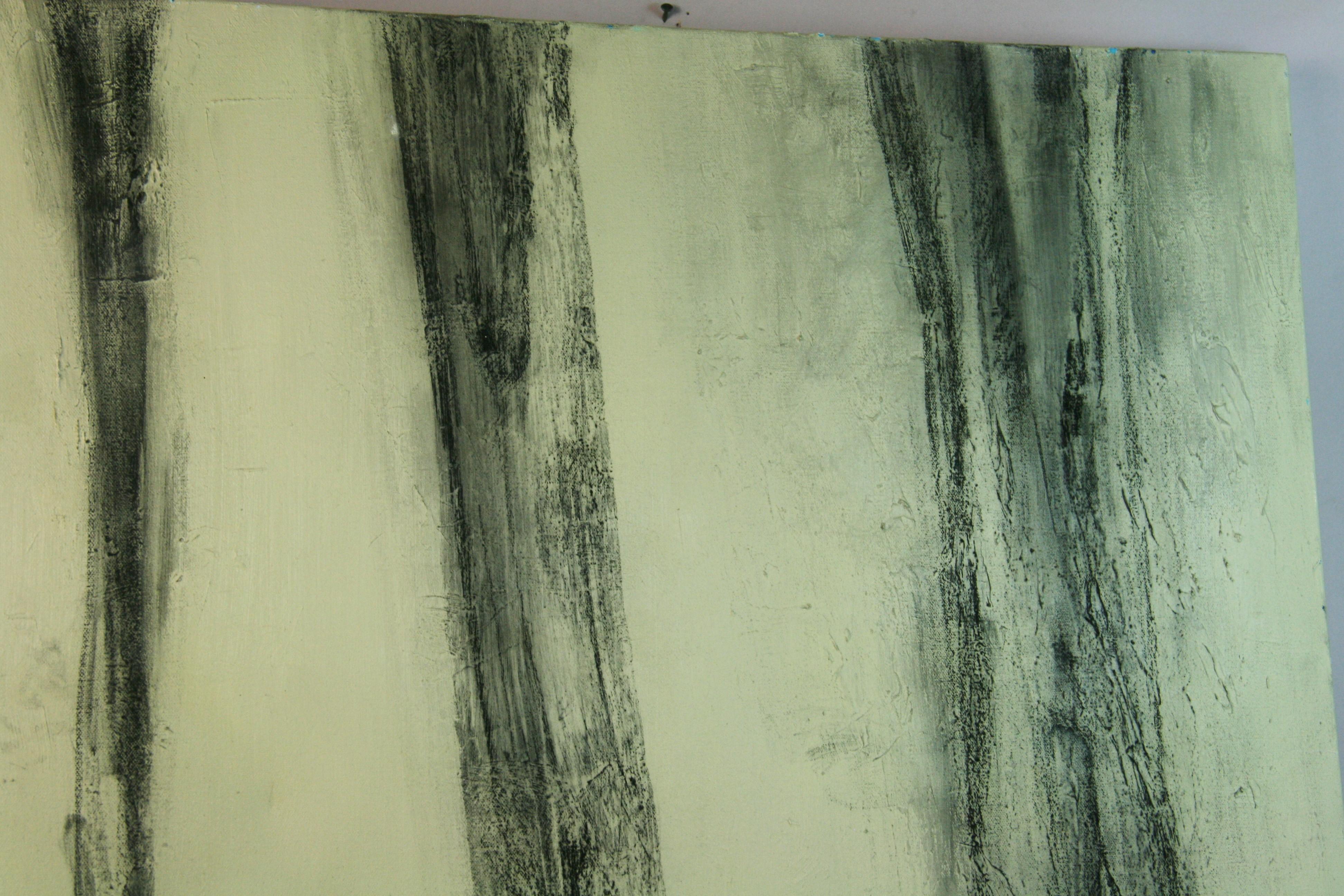 Expressionistische Baumstämme in Schwarz und Weiß (Grün), Abstract Painting, von Unknown