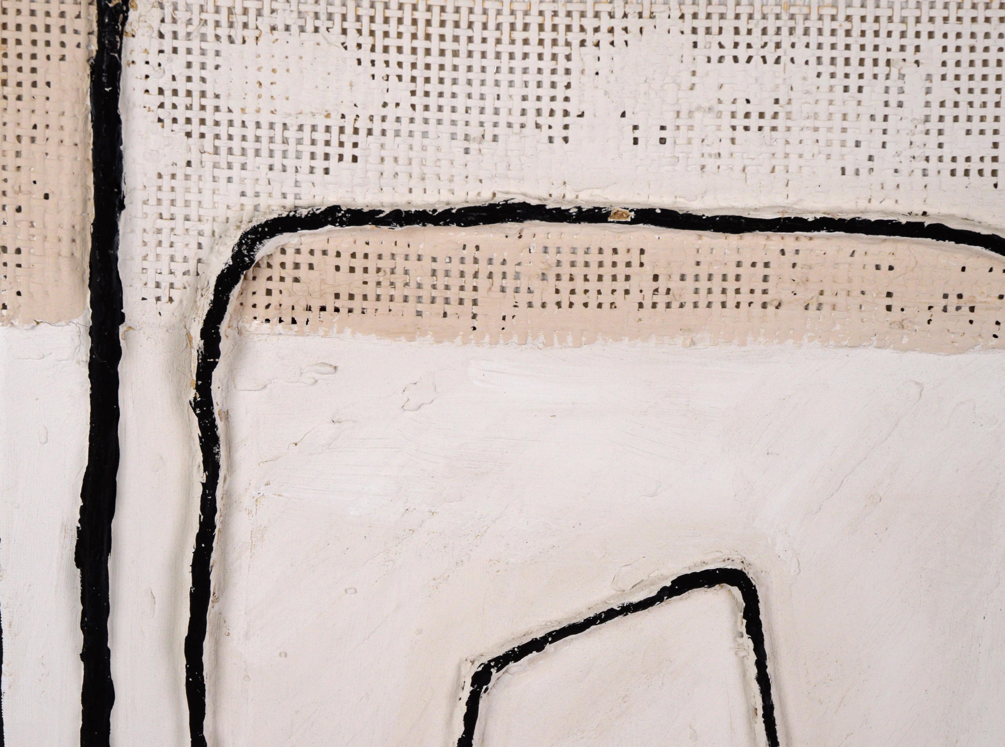 Black and White Textured Minimalist Composition in Acrylic on Canvas - Painting by Unknown