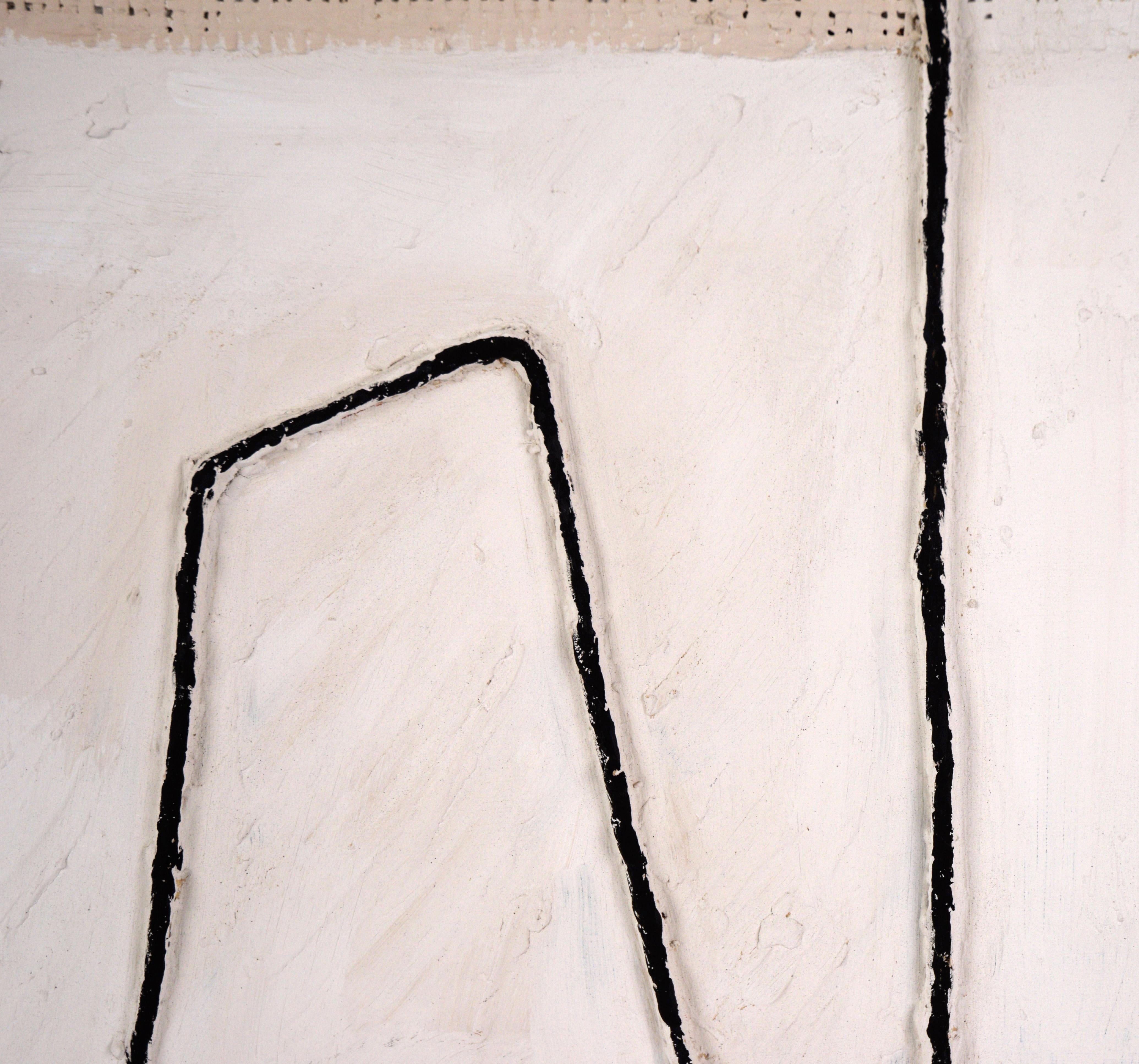 Black and White Textured Minimalist Composition in Acrylic on Canvas - Gray Abstract Painting by Unknown