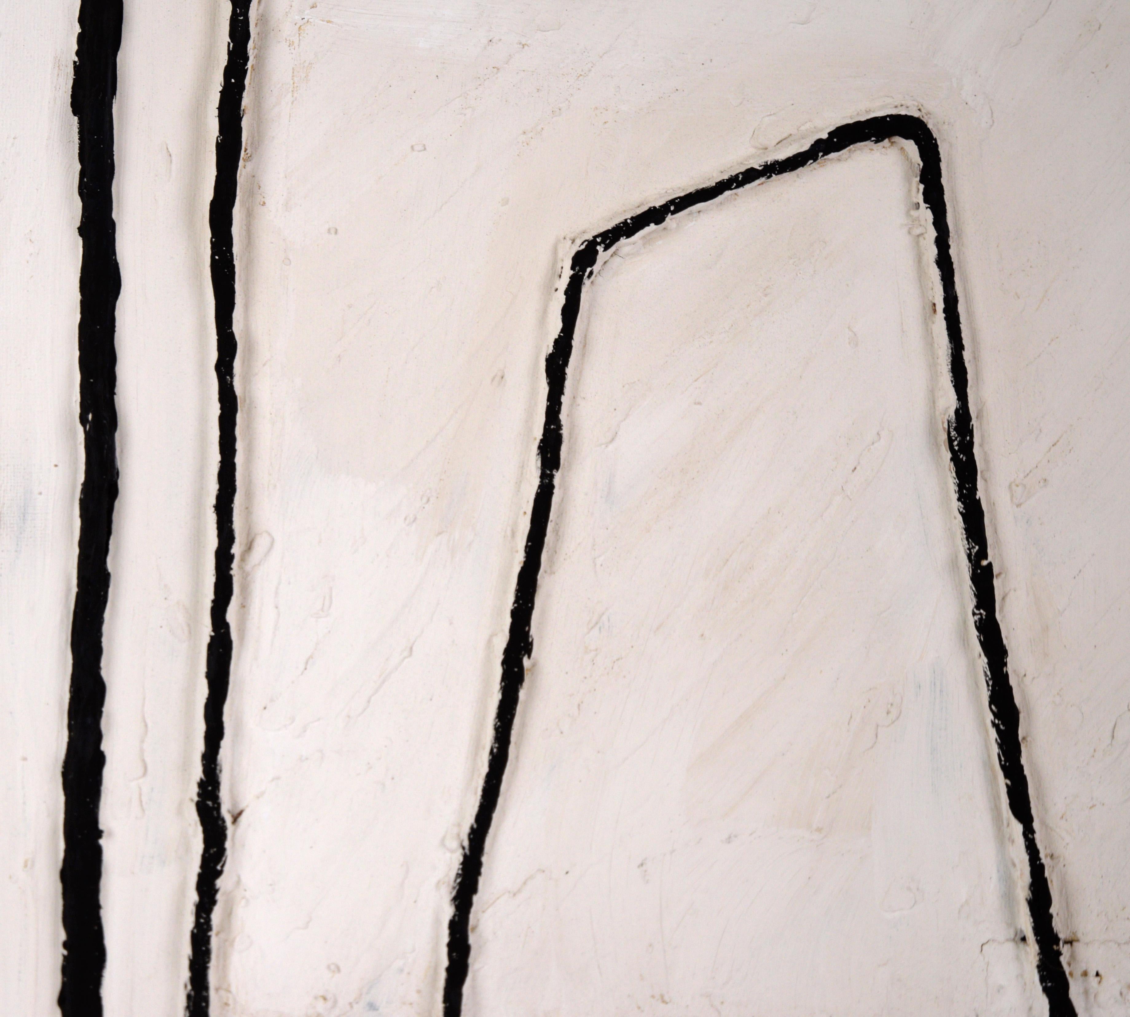 Black and White Textured Minimalist Composition in Acrylic on Canvas

Minimalist composition by an unknown artist (20th Century). The background of this piece is textured using heavy layers of gesso. Over the top, A mesh and some jute rope have been