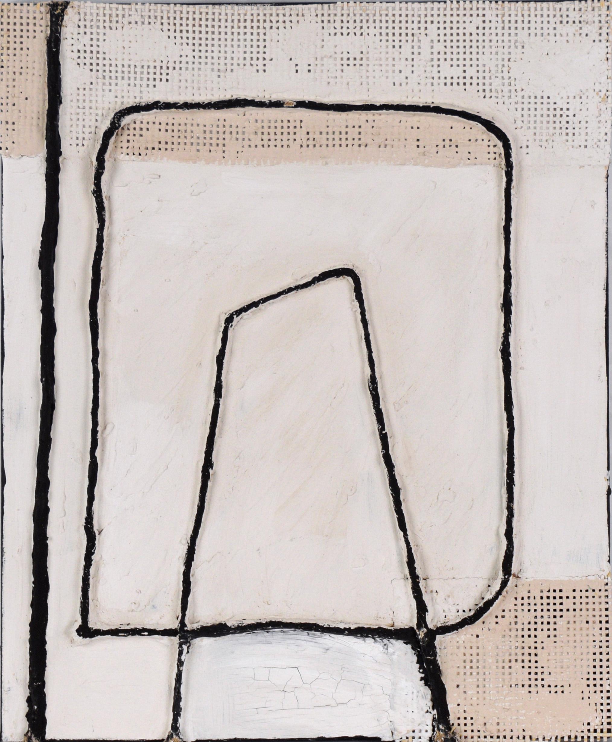 Composizione minimalista in acrilico su tela con texture in bianco e nero