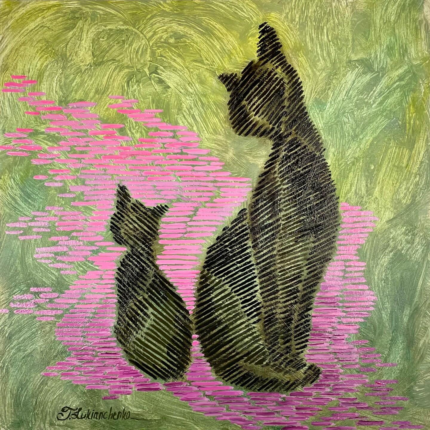 Unknown Abstract Painting - Black Cats, Oil Painting by Tetiana Lukianchenko, 2022