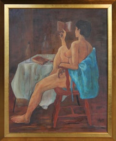 Blue and Brown Toned Abstract Figurative Female Nude Portrait