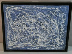 Pintura expresionista abstracta azul y blanca