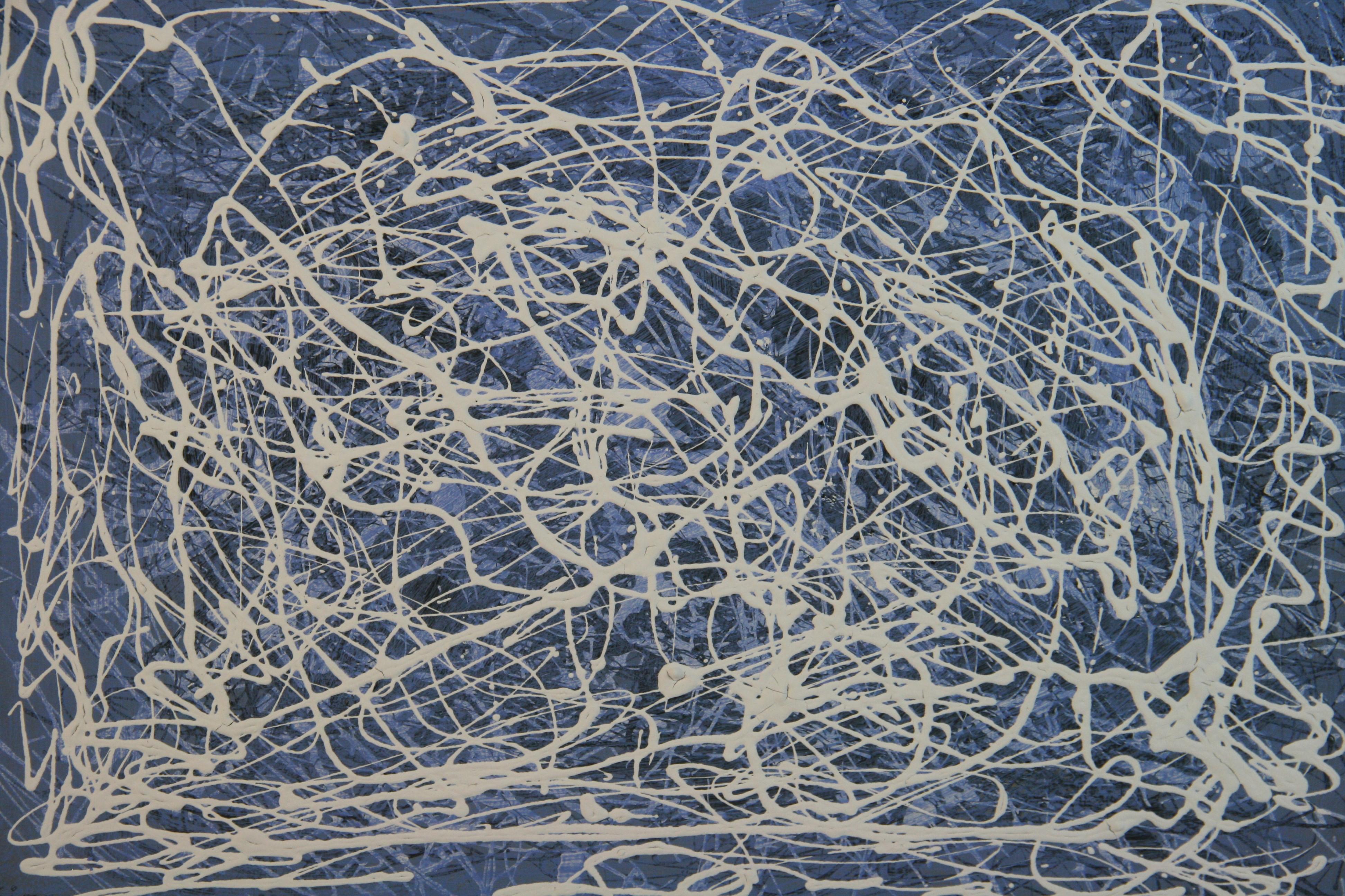 6131 Blue and white abstract Expressionist painting
Image size 18x14