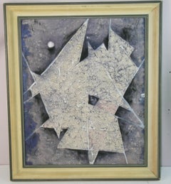 Blue and White Celestial Starburst Abstract Oil Painting, 1960s