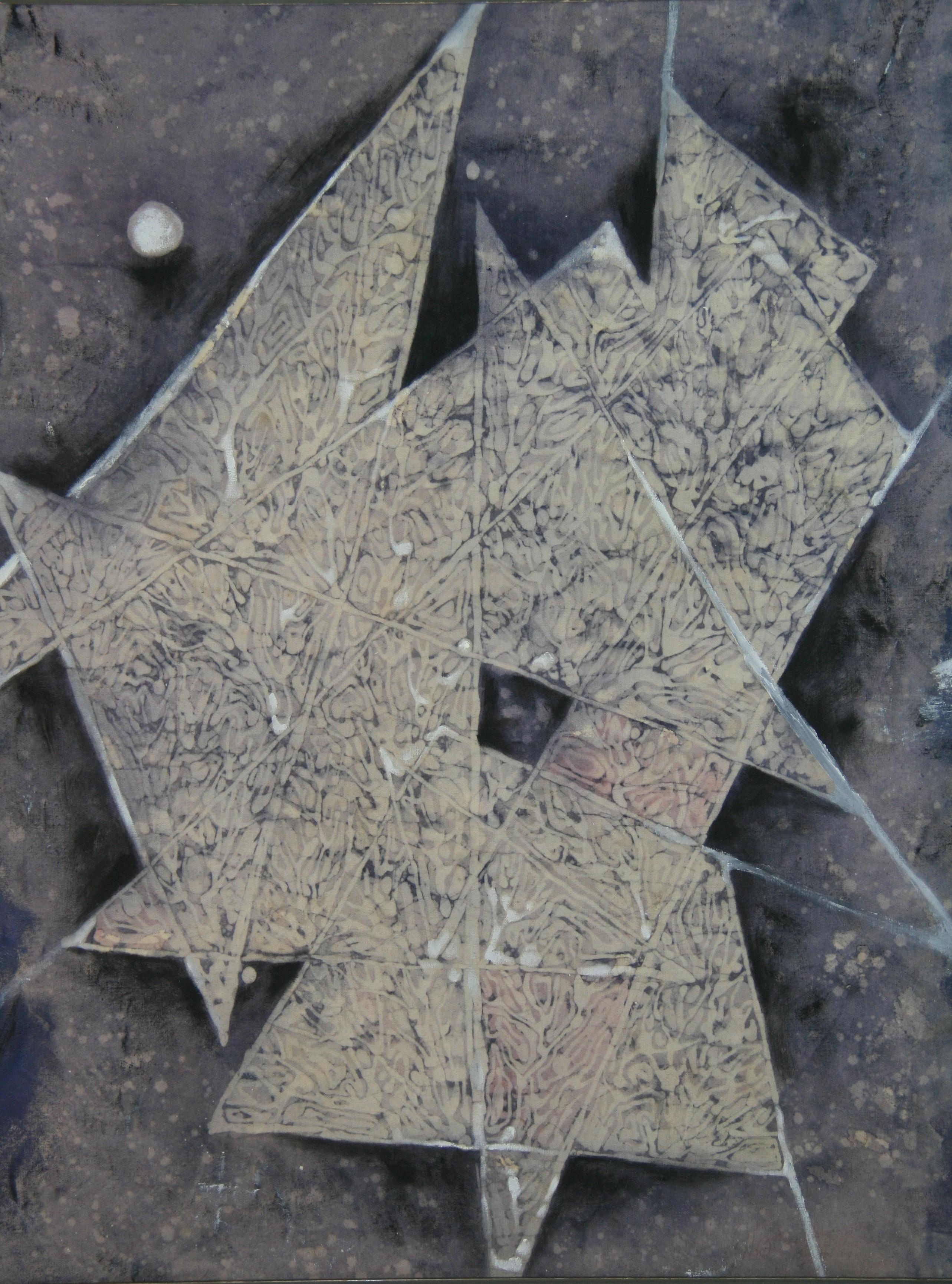 Blau und Weiß Cellestial Starburst Abstract (Grau), Abstract Painting, von Unknown