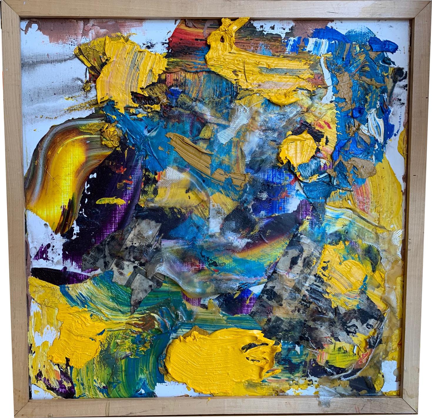 Steven H. Rehfeld Abstract Painting - "Blue and Yellow on a white background" oil on board by Steven