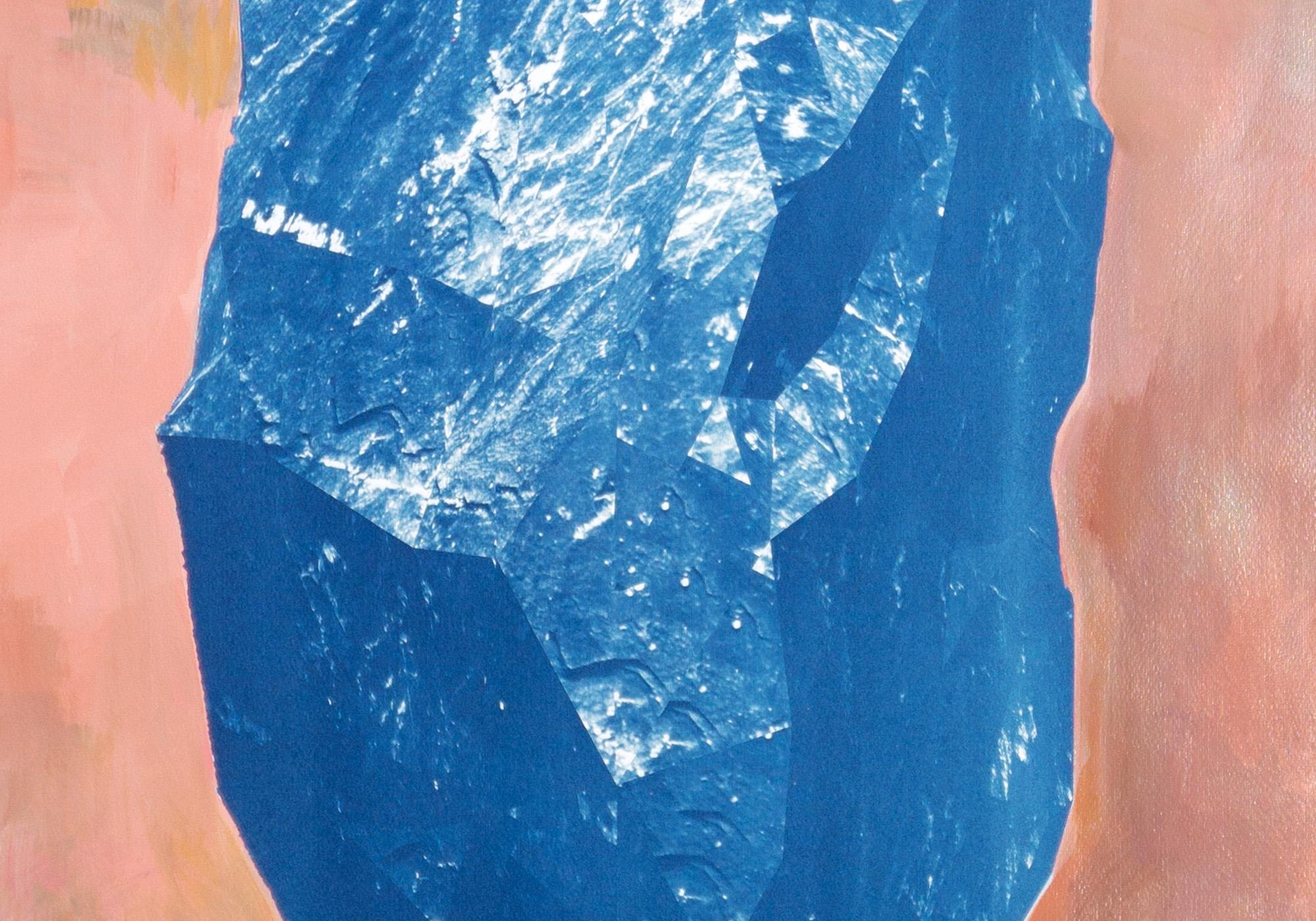 Blue Boulder on Pink, Cyanotype and Painting on Watercolor Paper, Burnt Orange   2