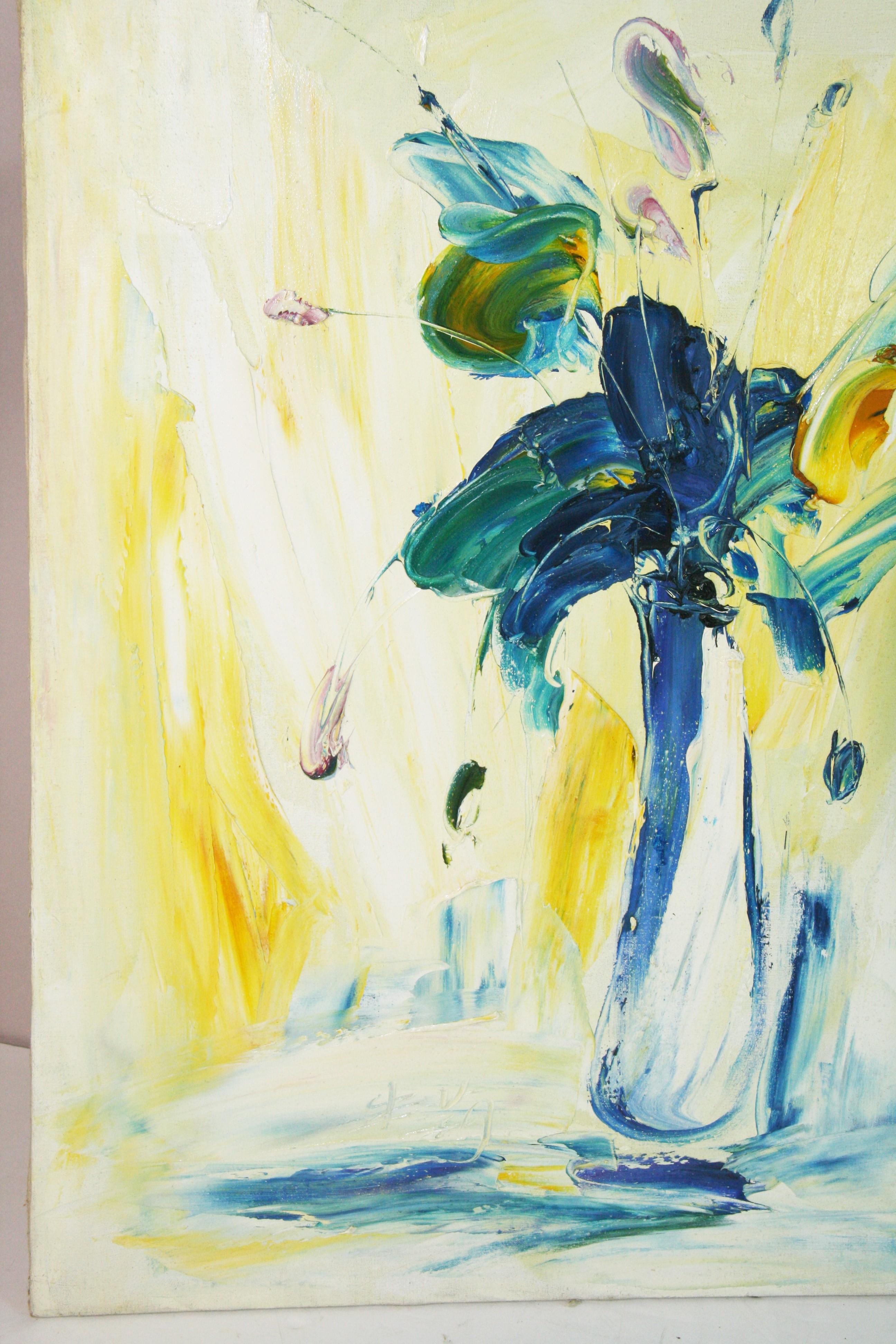 Blaues expressionistisches Blumenarrangement im Angebot 6