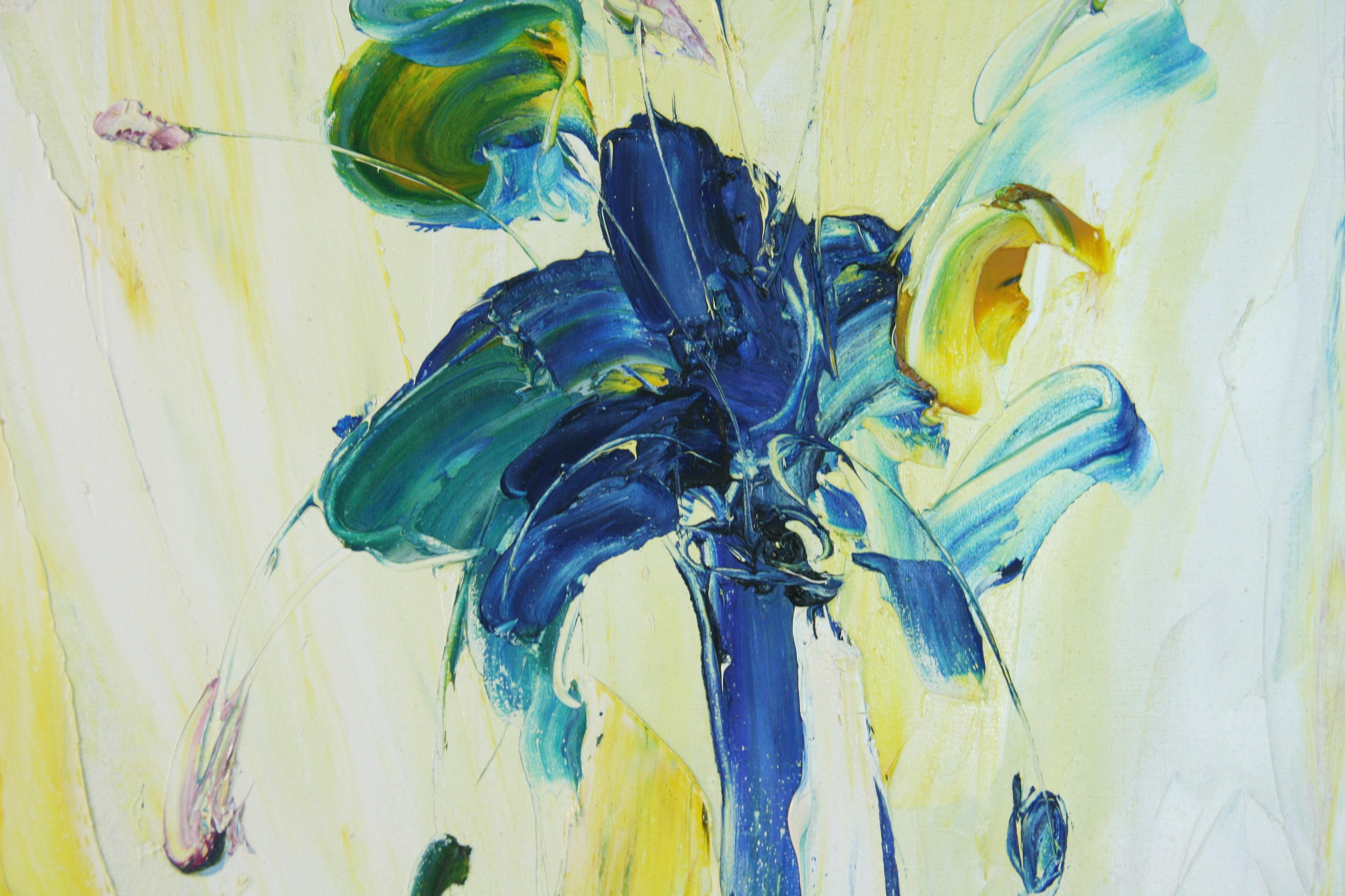 Blaues expressionistisches Blumenarrangement im Angebot 4