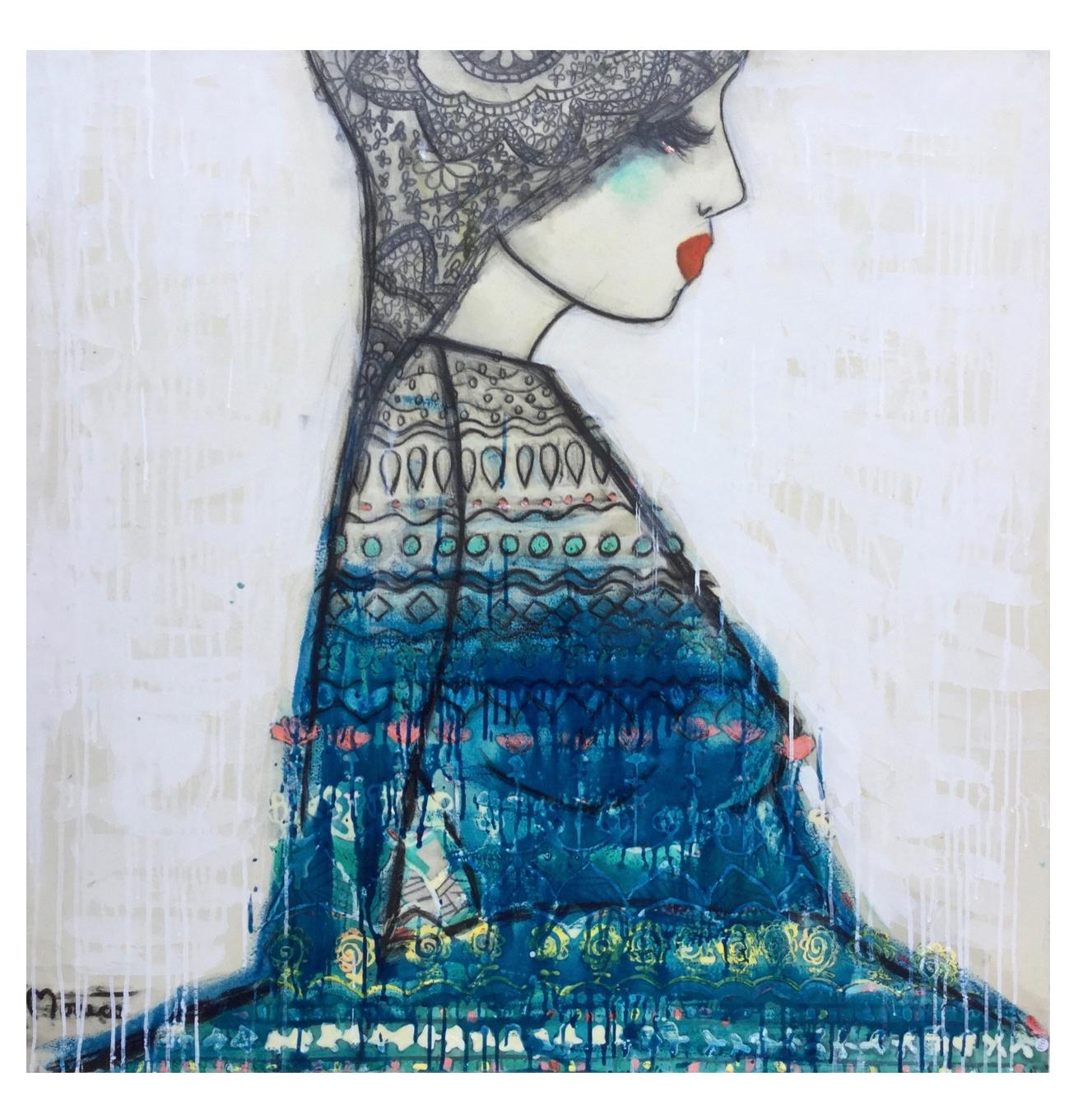 Blaue Göttin von Monica Adams – Painting von Unknown