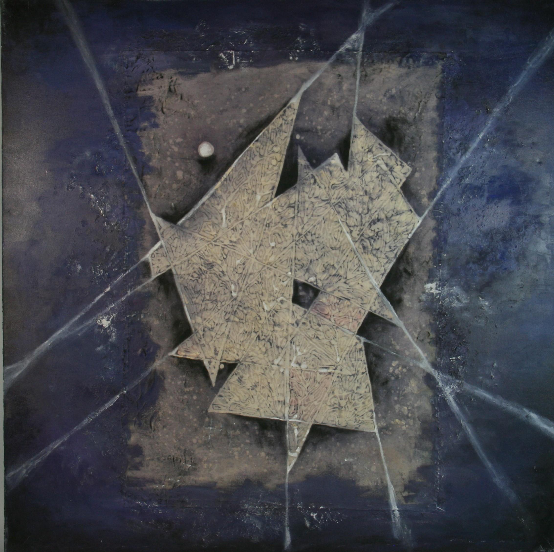 Abstract Painting di Unknown - Pizzo blu sovradimensionato astratto geometrico