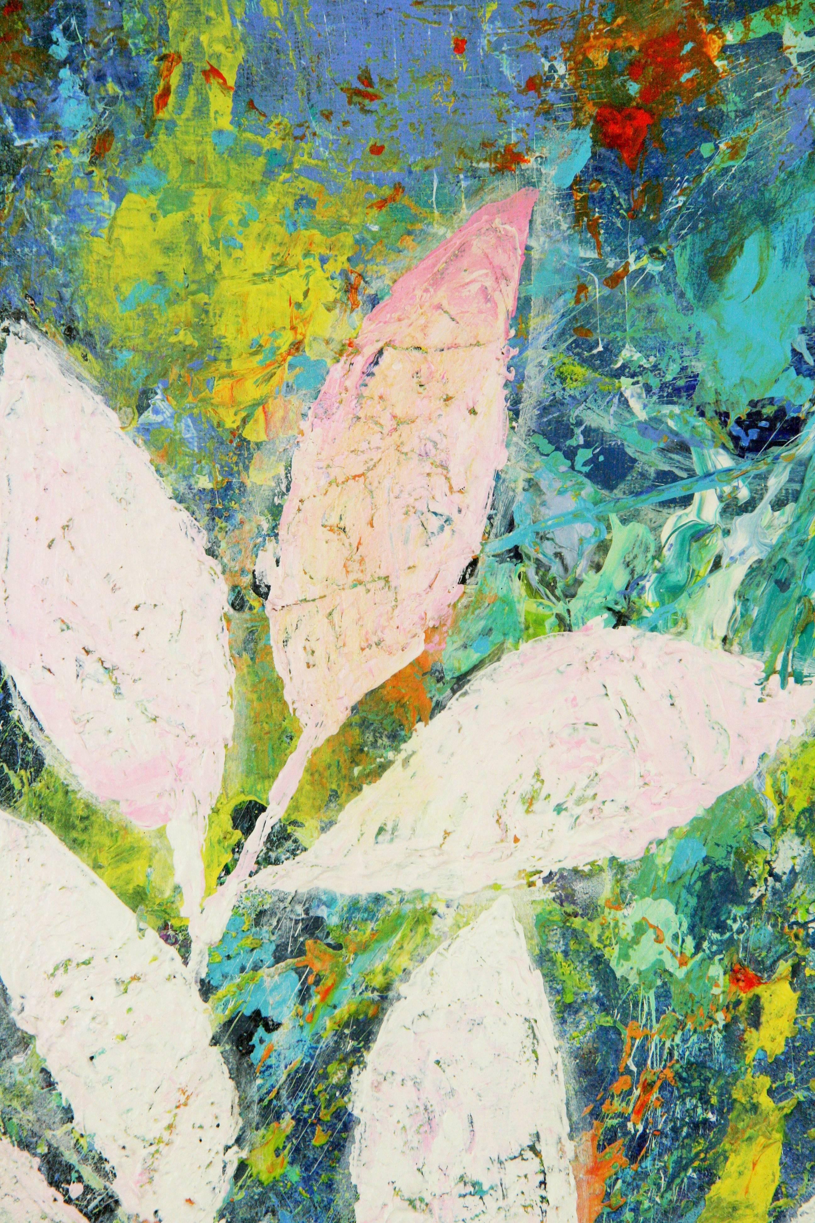 Foglia blu botanica astratta di Patrizia Russo - Painting di Unknown