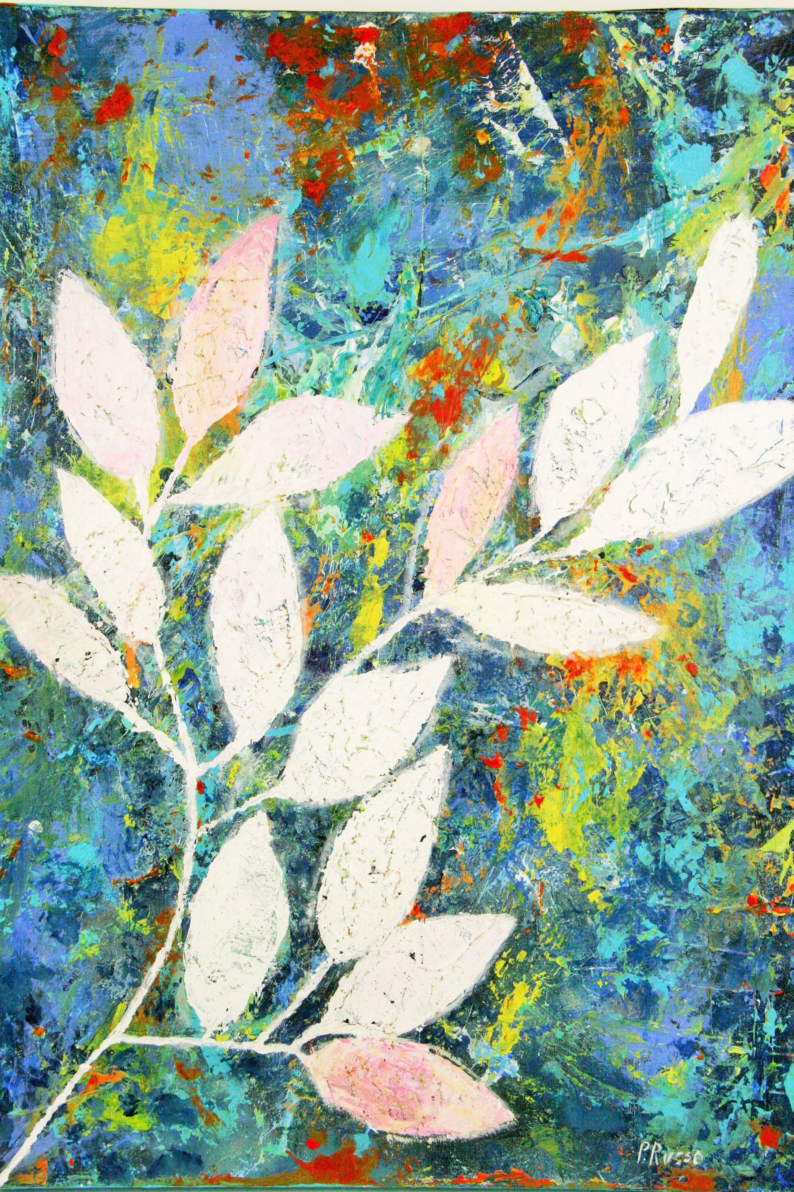 Foglia blu botanica astratta di Patrizia Russo - Abstract Painting Grigio di Unknown