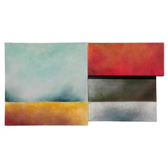 Blue, Red, and Yellow Modern Abstract Sculptural Stretched Canvas Painting