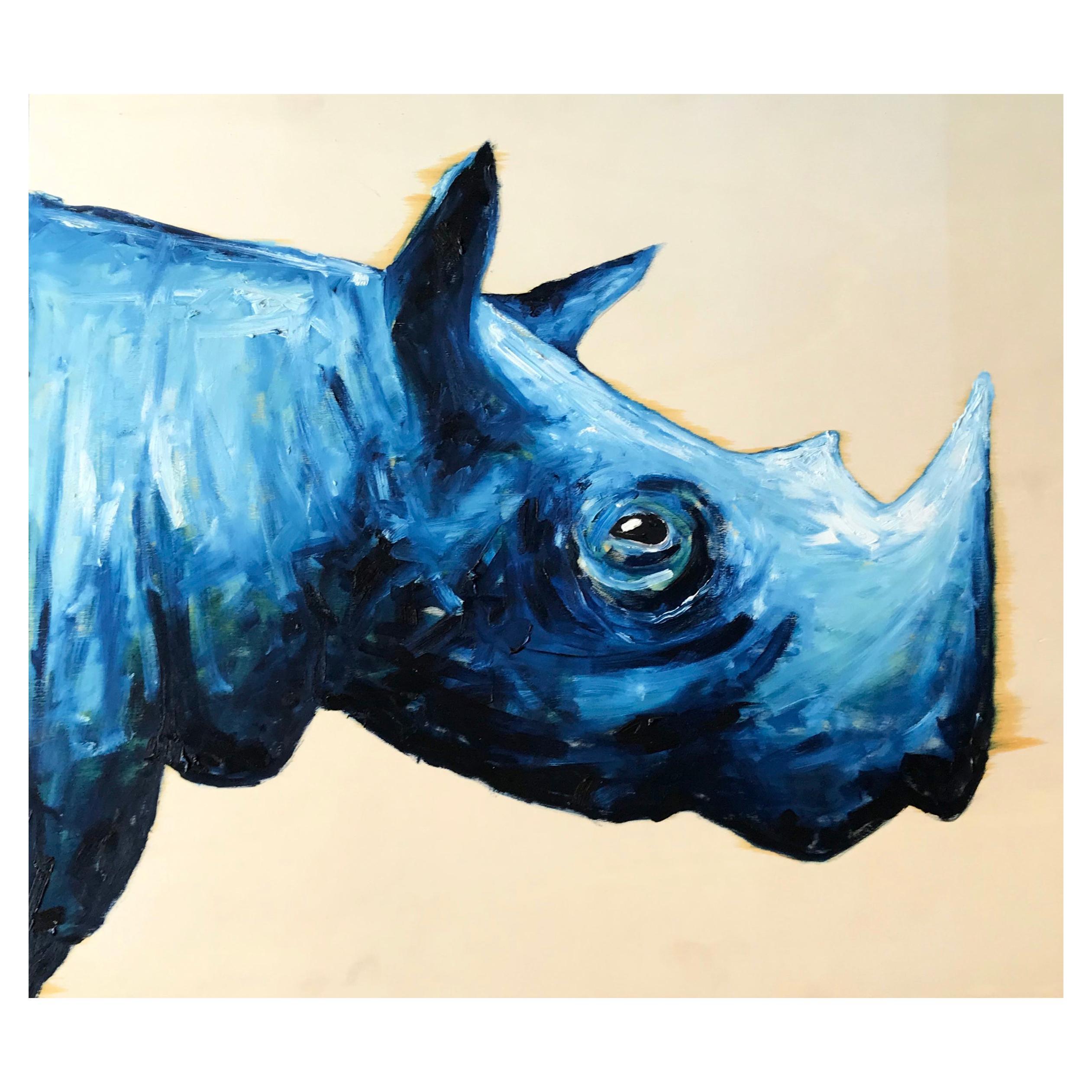 Blaues Rhinozeros – Painting von Unknown