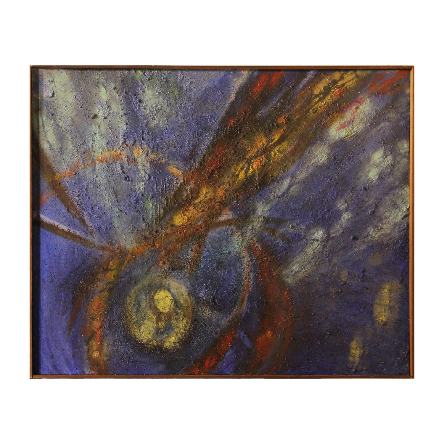 Unknown Abstract Painting - Blue Textured Mid Century Modern Abstract Expressionist Painting