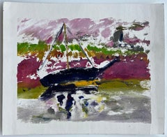 Boat Against the Bank Modernist Landscape Study Signed Sweeney