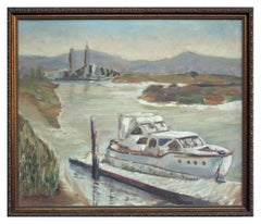 Boat at Moss Landing - Mid Century California Seascape