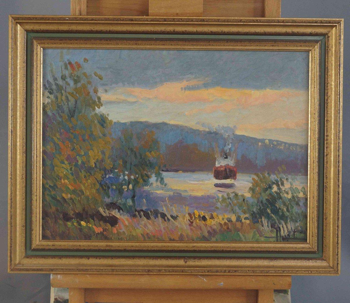 Boat at the Sunset, Original Oil on Panel, Impressionist style 1