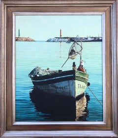 Barca Spagna olio su tela pittura paesaggio marino spiaggia