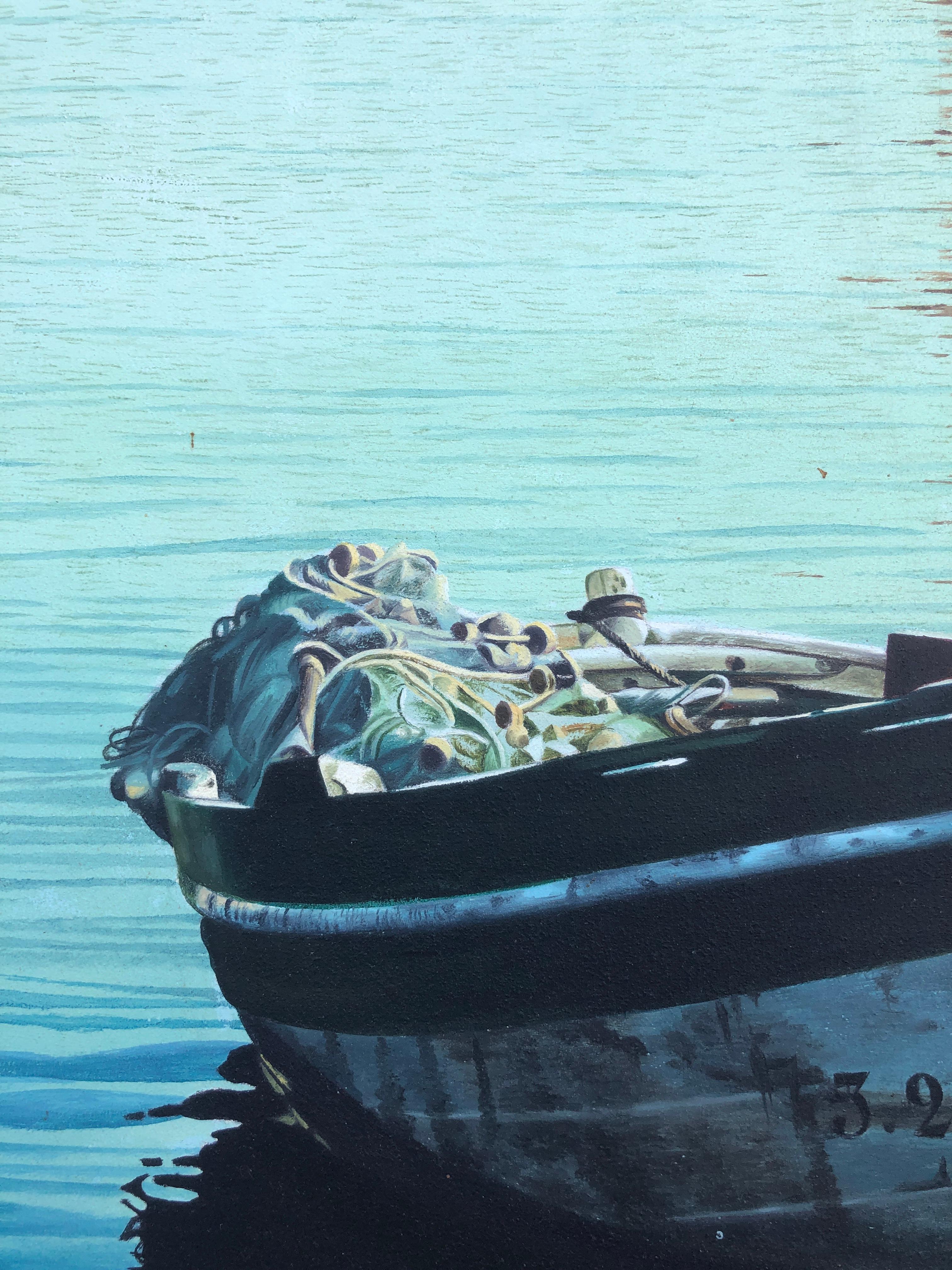 Barco España óleo sobre lienzo paisaje marino playa en venta 2