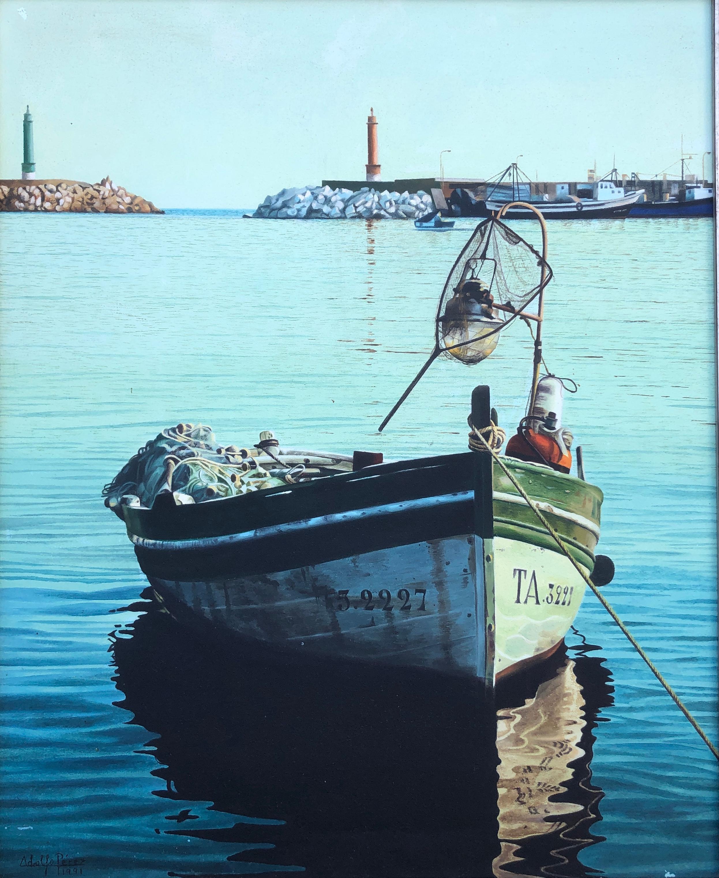 Landscape Painting de Unknown - Barco España óleo sobre lienzo paisaje marino playa